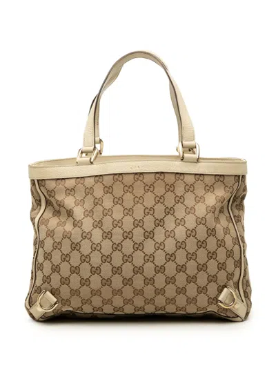 Pre-owned Gucci 2000-2015 Gg Canvas Abbey D Ring Tote Bag In Neutrals