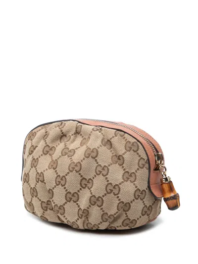 Pre-owned Gucci 2000-2015 Gg Canvas Bamboo Cosmetic Pouch In Neutrals