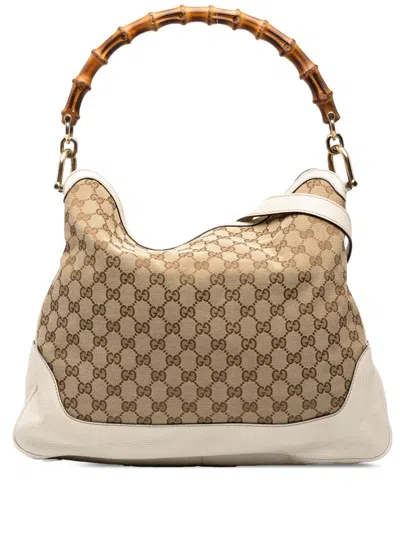 Pre-owned Gucci 2000-2015 Gg Canvas Bamboo Diana Satchel In Neutrals