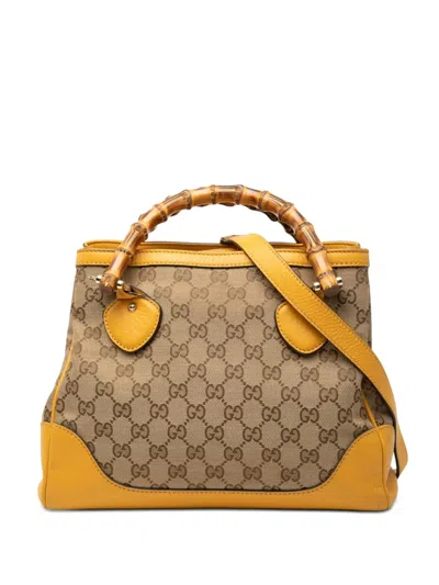 Pre-owned Gucci 2000-2015 Gg Canvas Bamboo Diana Top Handle Tote Satchel In Yellow