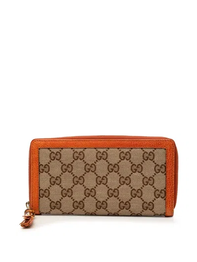 Pre-owned Gucci 2000-2015 Gg Canvas Bamboo Tassel Zip Around Wallet Long Wallets In Orange