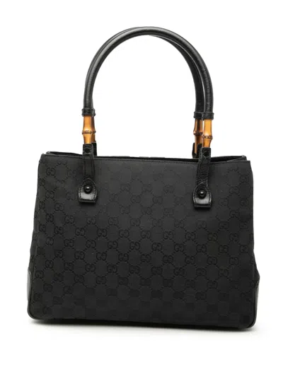 Pre-owned Gucci 2000-2015 Gg Canvas Bamboo Tote Bag In Black