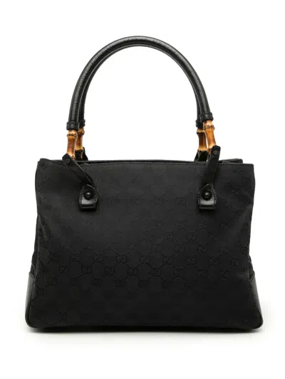 Pre-owned Gucci 2000-2015 Gg Canvas Bamboo Tote Bag In Black