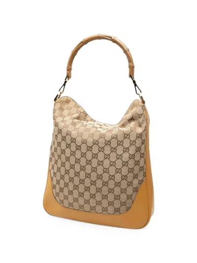 Pre-owned Gucci 2000-2015 Gg Canvas Bamboo Web Satchel In Neutrals