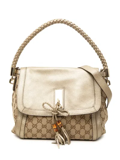 Pre-owned Gucci 2000-2015 Gg Canvas Bella Flap Satchel In Gold