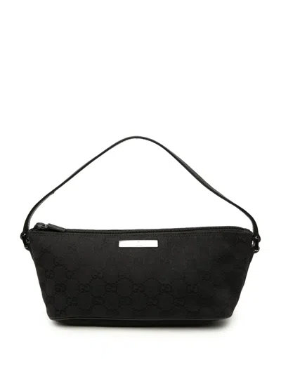 Pre-owned Gucci 2000-2015 Gg Canvas Boat Shoulder Bag In Black