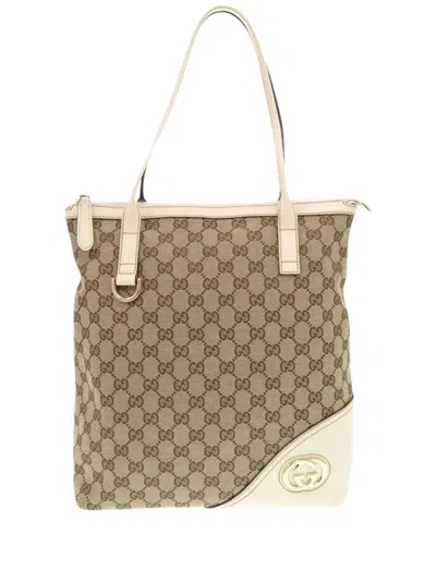 Pre-owned Gucci 2000-2015 Gg Canvas Britt Tote Bag In White