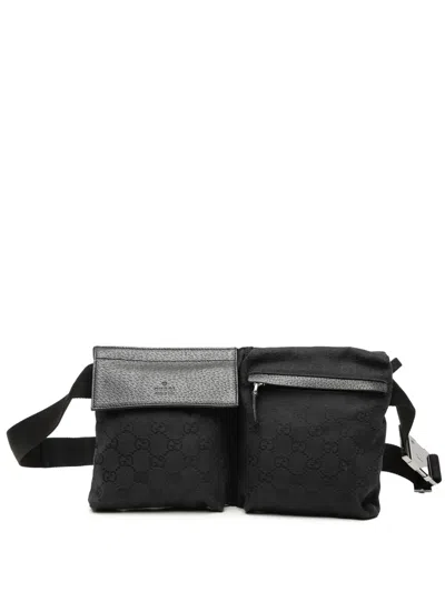 Pre-owned Gucci 2000-2015 Gg Canvas Double Pocket Belt Bag In Black