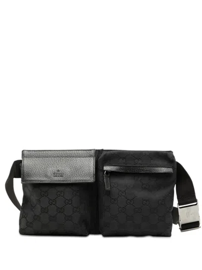 Pre-owned Gucci 2000-2015 Gg Canvas Double Pocket Belt Bag In Black