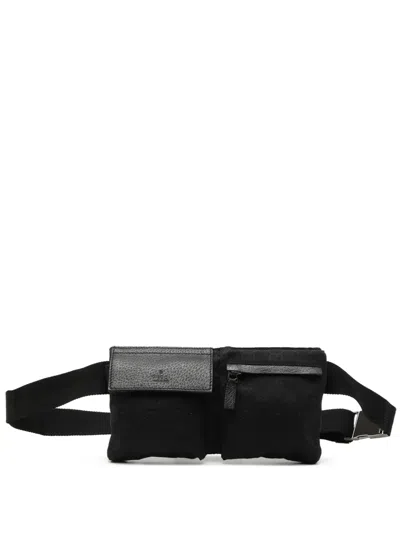 Pre-owned Gucci 2000-2015 Gg Canvas Double Pocket Belt Bag In Black