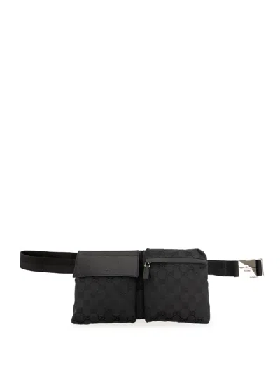 Pre-owned Gucci 2000-2015 Gg Canvas Double Pocket Belt Bag In Black