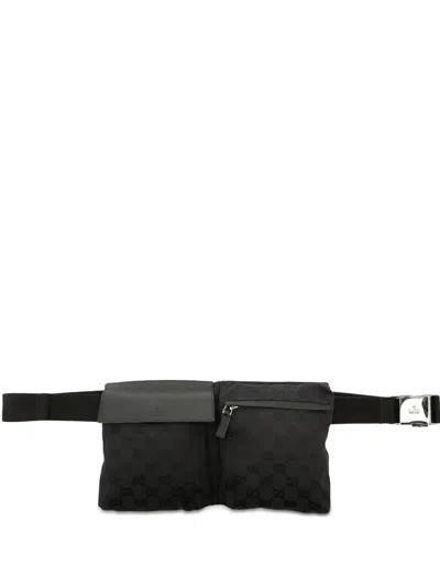 Pre-owned Gucci 2000-2015 Gg Canvas Double Pocket Belt Bag In Black