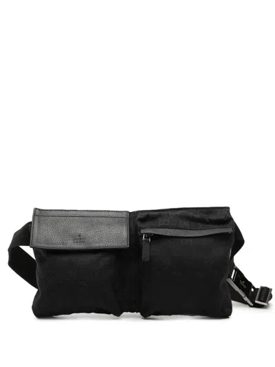 Pre-owned Gucci 2000-2015 Gg Canvas Double Pocket Belt Bag In Black
