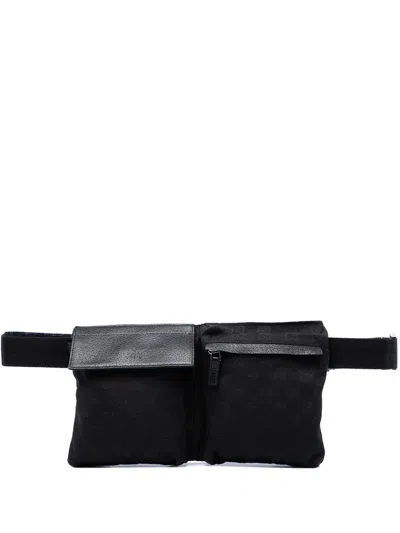 Pre-owned Gucci 2000-2015 Gg Canvas Double Pocket Belt Bag In Black