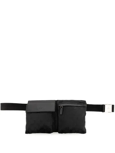 Pre-owned Gucci 2000-2015 Gg Canvas Double Pocket Belt Bag In Black