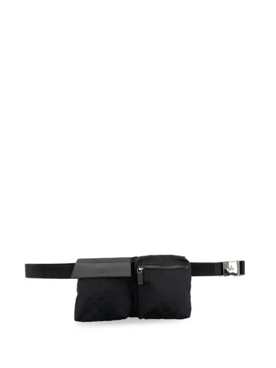 Pre-owned Gucci 2000-2015 Gg Canvas Double Pocket Belt Bag In Black
