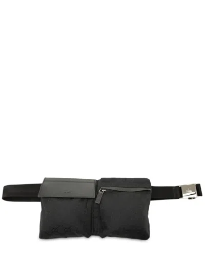 Pre-owned Gucci 2000-2015 Gg Canvas Double Pocket Belt Bag In Black