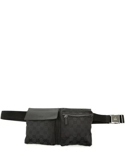 Pre-owned Gucci 2000-2015 Gg Canvas Double Pocket Belt Bag In Black