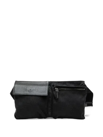Pre-owned Gucci 2000-2015 Gg Canvas Double Pocket Belt Bag In Black