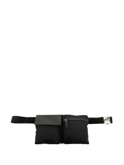 Pre-owned Gucci 2000-2015 Gg Canvas Double Pocket Belt Bag In Black