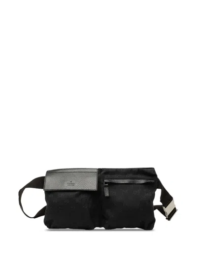 Pre-owned Gucci 2000-2015 Gg Canvas Double Pocket Belt Bag In Black