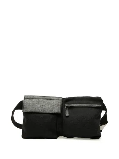 Pre-owned Gucci 2000-2015 Gg Canvas Double Pocket Belt Bag In Black