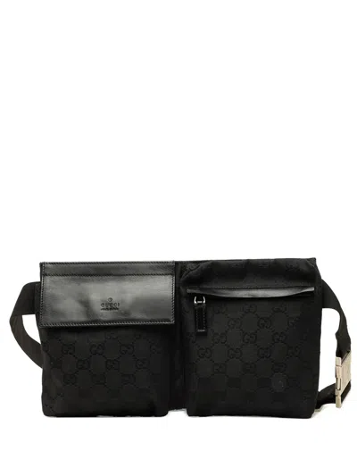 Pre-owned Gucci 2000-2015 Gg Canvas Double Pocket Belt Bag In Black