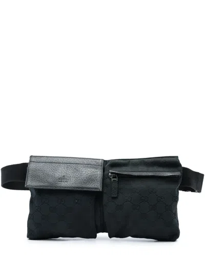 Pre-owned Gucci 2000-2015 Gg Canvas Double Pocket Belt Bag In Black