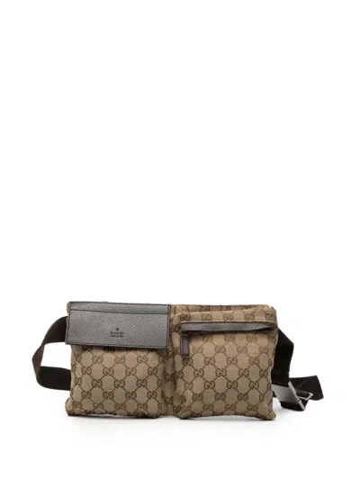Pre-owned Gucci 2000-2015 Gg Canvas Double Pocket Belt Bag In Brown