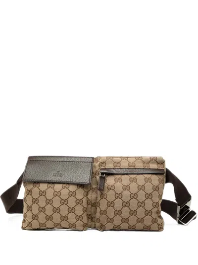 Pre-owned Gucci 2000-2015 Gg Canvas Double Pocket Belt Bag In Neutrals