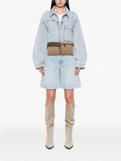 Pre-owned Gucci 2000-2015 Gg Canvas Double Pocket Belt Bag In Neutrals
