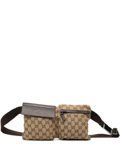 Pre-owned Gucci 2000-2015 Gg Canvas Double Pocket Belt Bag In Neutrals