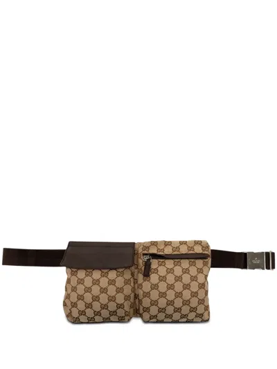 Pre-owned Gucci 2000-2015 Gg Canvas Double Pocket Belt Bag In Neutrals