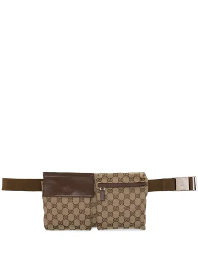 Pre-owned Gucci 2000-2015 Gg Canvas Double Pocket Belt Bag In Neutrals