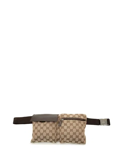 Pre-owned Gucci 2000-2015 Gg Canvas Double Pocket Belt Bag In Neutrals