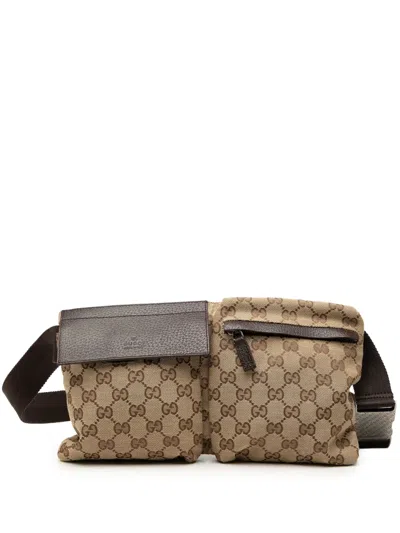 Pre-owned Gucci 2000-2015 Gg Canvas Double Pocket Belt Bag In Neutrals