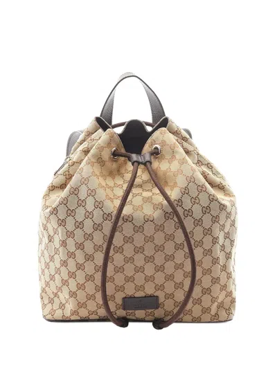 Pre-owned Gucci 2000-2015 Gg Canvas Drawstring Backpack In Neutral