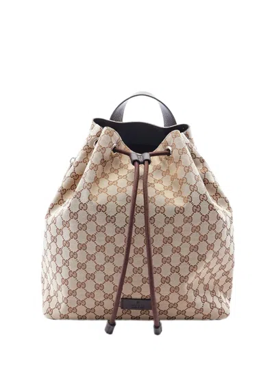 Pre-owned Gucci 2000-2015 Gg Canvas Drawstring Backpack In Neutrals