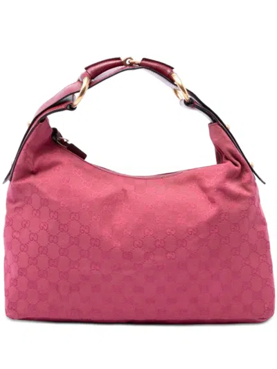Pre-owned Gucci 2000-2015 Gg Canvas Horsebit Hobo Bag In Pink