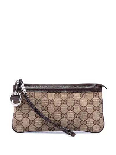 Pre-owned Gucci 2000-2015 Gg Canvas Horsebit Wristlet Pochette Clutch Bag In Neutrals