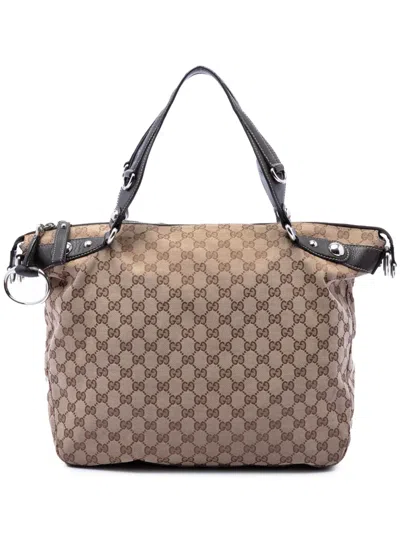 Pre-owned Gucci 2000-2015 Gg Canvas Icon Bit Satchel In Neutral