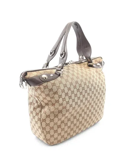 Pre-owned Gucci 2000-2015 Gg Canvas Icon Bit Satchel In Neutrals