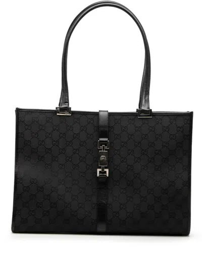 Pre-owned Gucci 2000-2015 Gg Canvas Jackie Tote Bag In Black