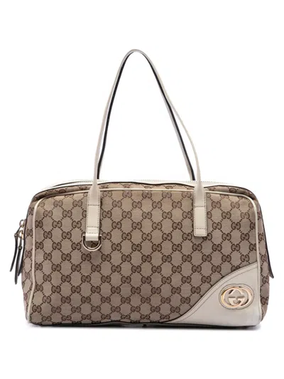 Pre-owned Gucci 2000-2015 Gg Canvas New Britt Shoulder Bag In Neutrals