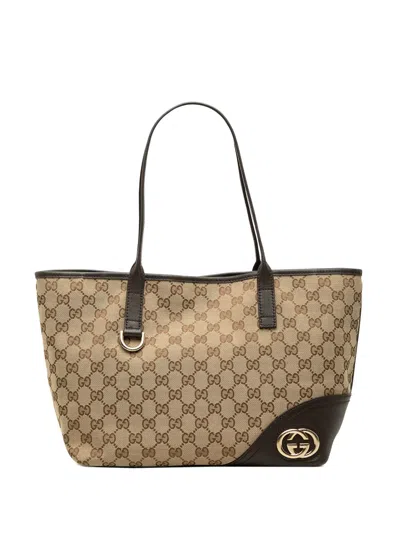 Pre-owned Gucci 2000-2015 Gg Canvas New Britt Tote Bag In Neutrals