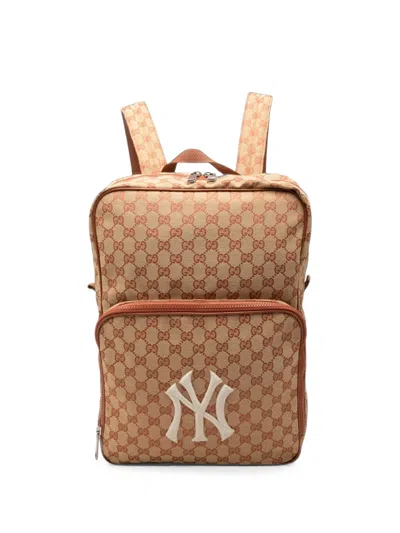 Pre-owned Gucci 2000-2015 Gg Canvas Ny Yankees Backpack In Brown