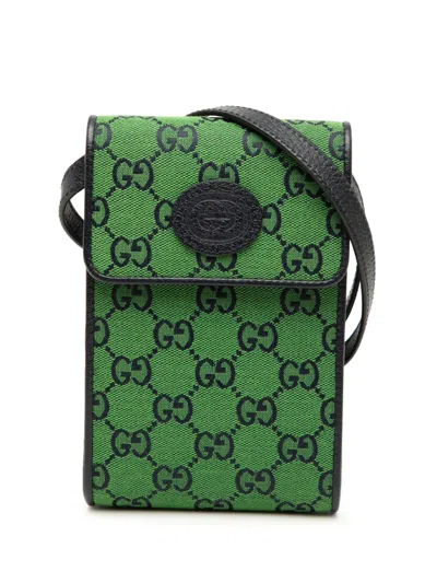 Pre-owned Gucci 2000-2015 Gg Canvas Phone Case Crossbody Bag In Green