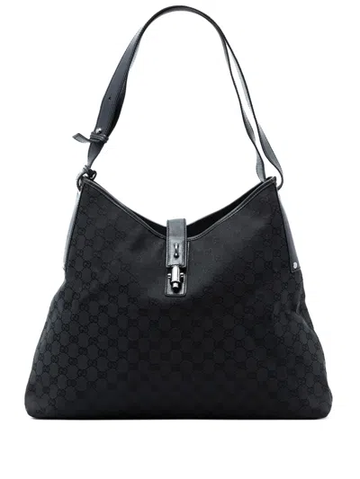 Pre-owned Gucci 2000-2015 Gg Canvas Piston Shoulder Bag In Black