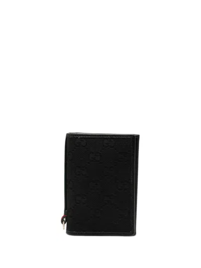 Pre-owned Gucci 2000-2015 Gg Canvas Web Bifold Card Holder In Black