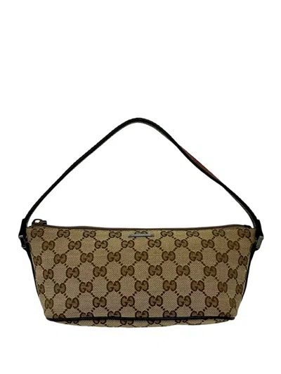 Pre-owned Gucci 2000-2015 Gg Canvas Web Boat Shoulder Bag In Neutral